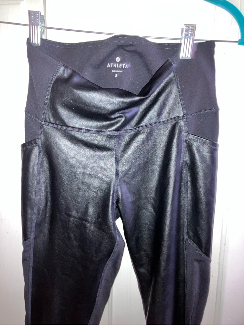 Athleta Black Faux-Leather Panel High-Rise Leggings